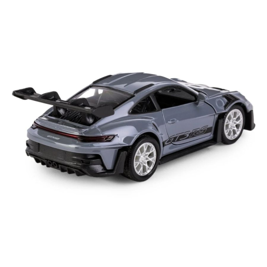 Srebrny samochód Porsche 911 GT3 RS 2023 – zabawka metalowa 1:37